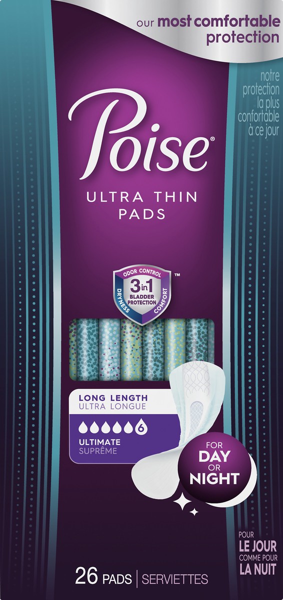 slide 6 of 7, Poise Ultra Thin Ultimate Long Length Pads 26 ea, 26 ct