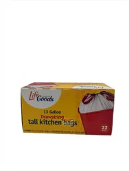 Life Goods Tall Kitchen Bags, Drawstring, 13 Gallon