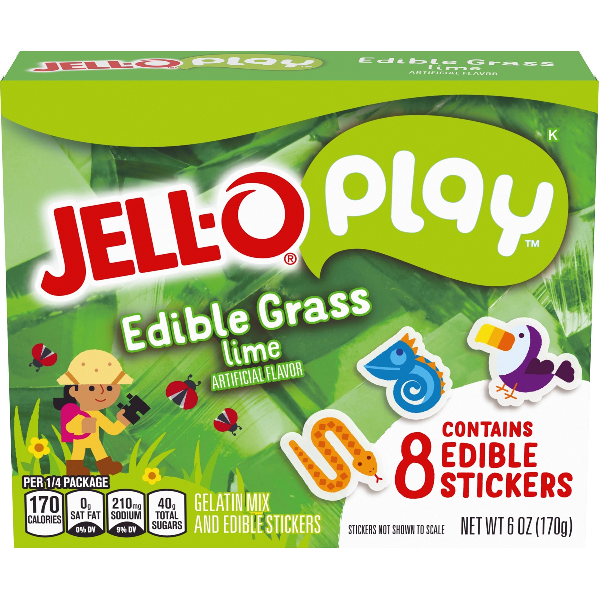 slide 1 of 10, Jell-O Play Edible Grass Lime Gelatin Mix & Edible Stickers Kit, 6 oz Box, 6 oz