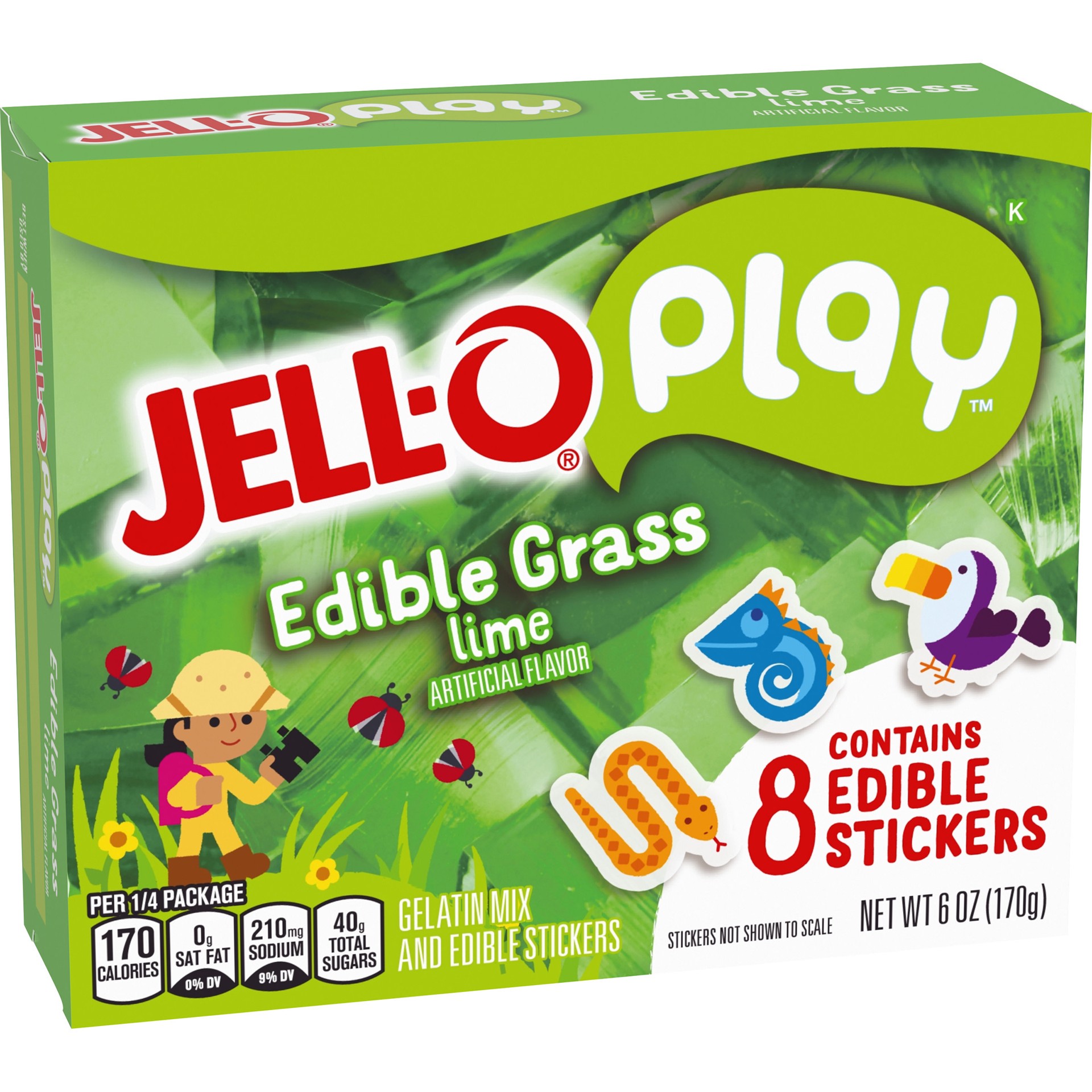 slide 5 of 10, Jell-O Play Edible Grass Lime Gelatin Mix & Edible Stickers Kit, 6 oz Box, 6 oz