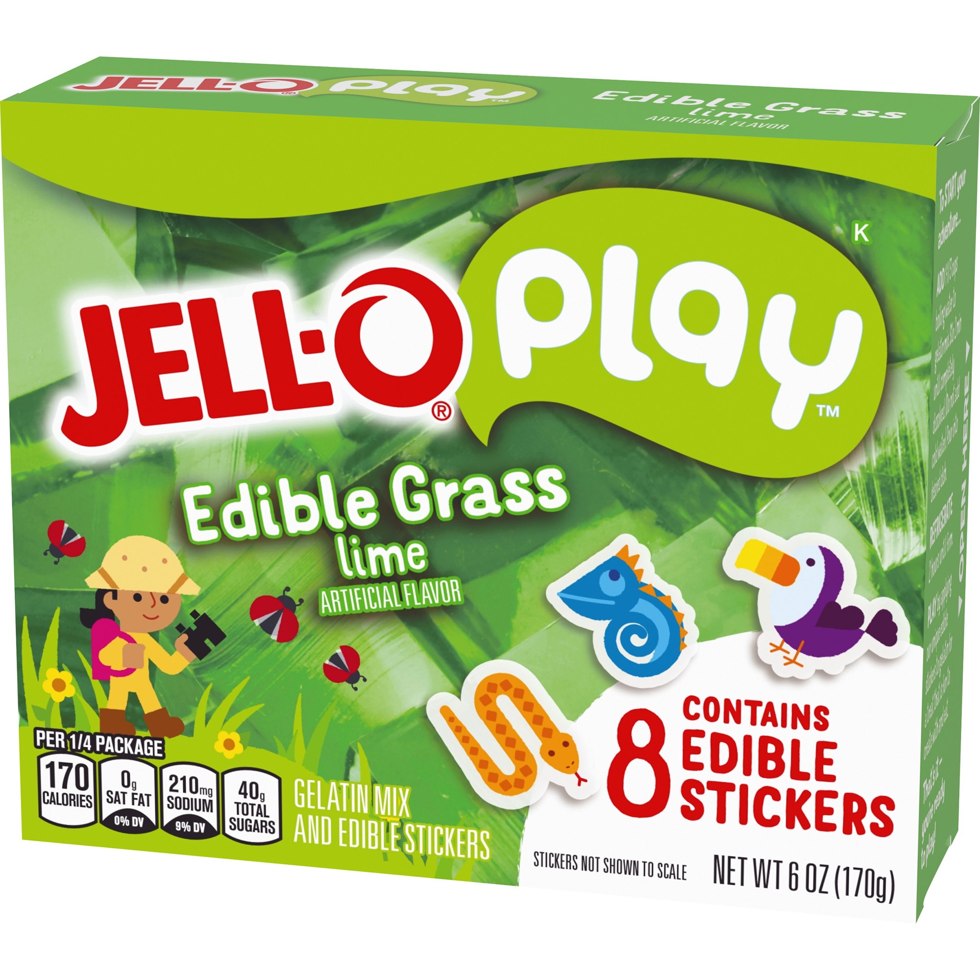 slide 6 of 10, Jell-O Play Edible Grass Lime Gelatin Mix & Edible Stickers Kit, 6 oz Box, 6 oz