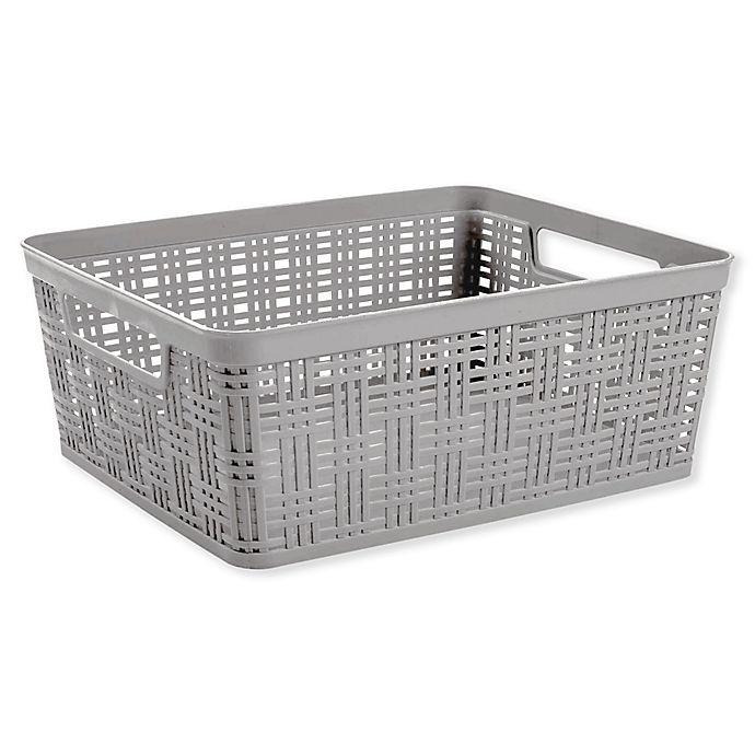 slide 1 of 1, Starplast Plastic Wicker Medium Storage Basket - Grey, 1 ct