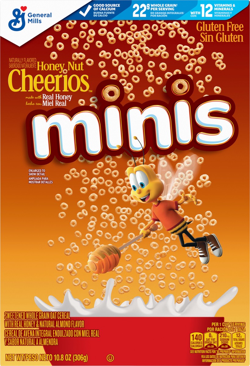 slide 11 of 13, Cheerios Honey Nut Cheerios Minis Breakfast Cereal, Made with Whole Grains, 10.8 oz, 10.8 oz