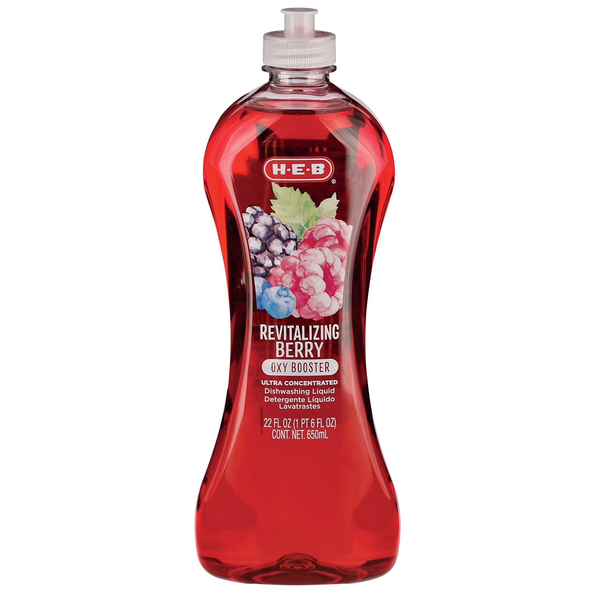 slide 1 of 1, H-E-B Cleaning Ultra Concentrated With oxi Booster Revitalizing Berry Dishwashing Liquid, 22 oz