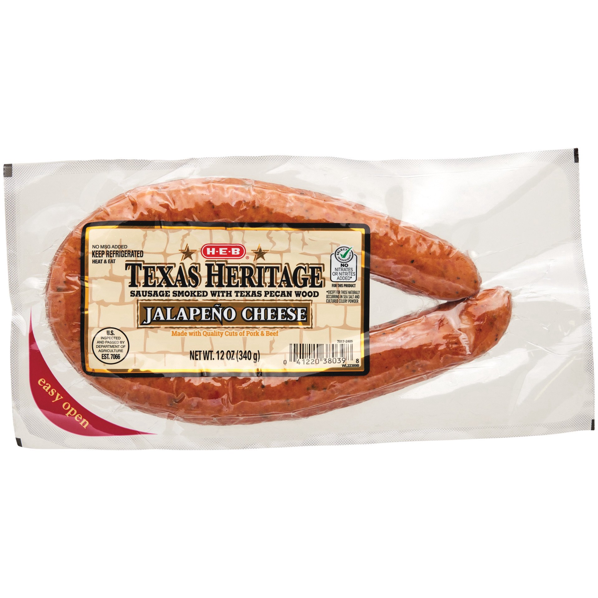 slide 1 of 1, H-E-B Texas Heritage Jalapeno Cheese Sausage, 12 oz