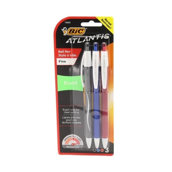 slide 1 of 1, BIC Atlantis Exact Fine Retractable Ball Pens, 3 ct