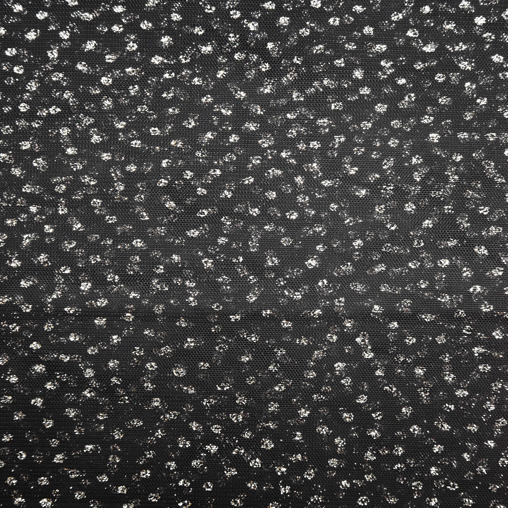 slide 5 of 6, Feldman Black With Silver Glitter Dots Mesh, 58 in