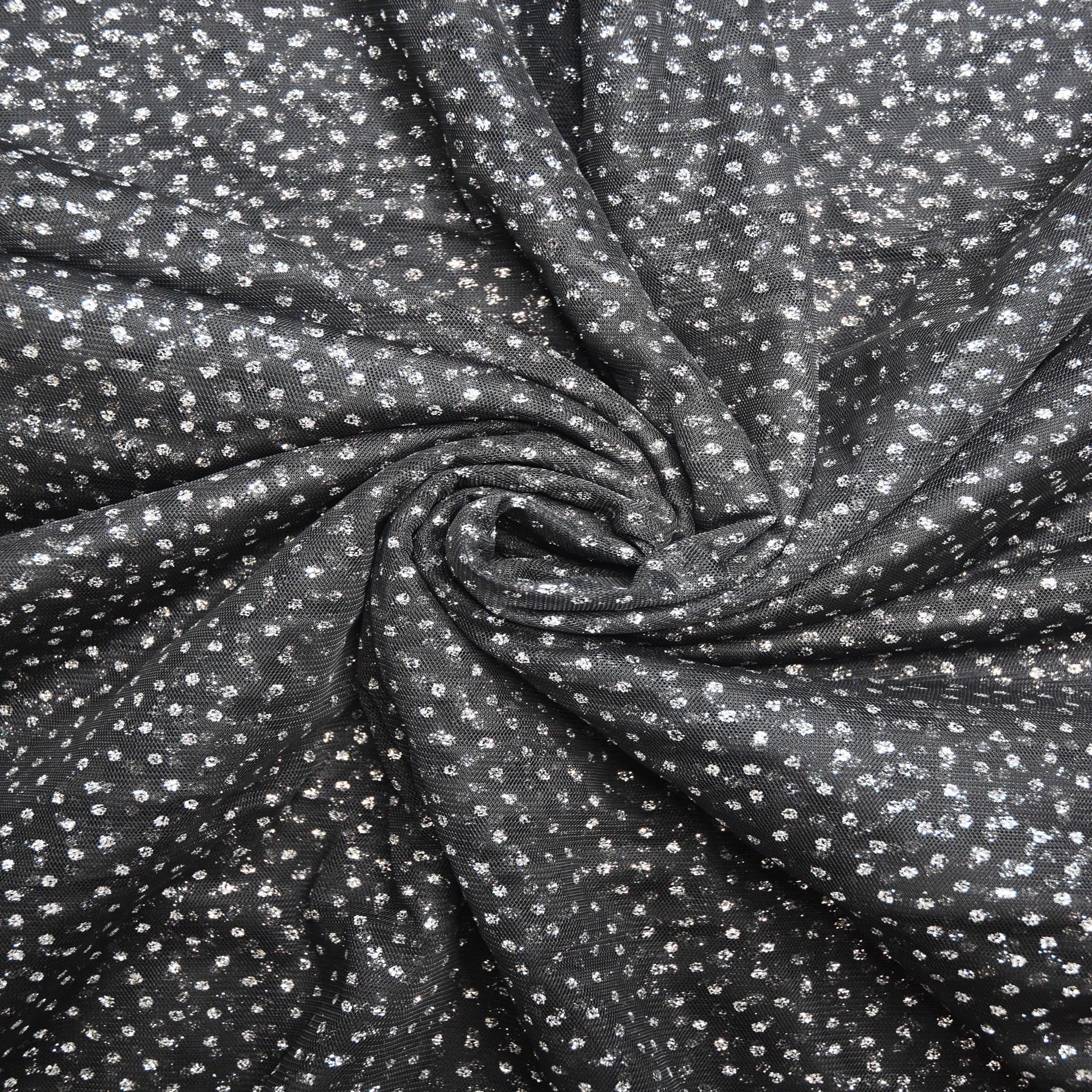 slide 3 of 6, Feldman Black With Silver Glitter Dots Mesh, 58 in