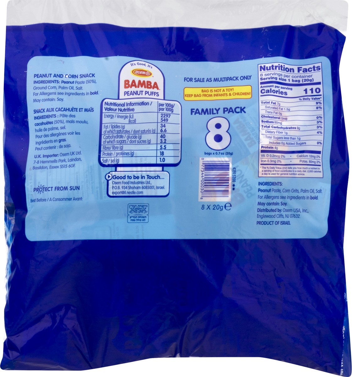 slide 5 of 13, Osem Bamba Peanut Butter Puffs Family Pack 8 - 0.7 oz Bags, 5.6 oz