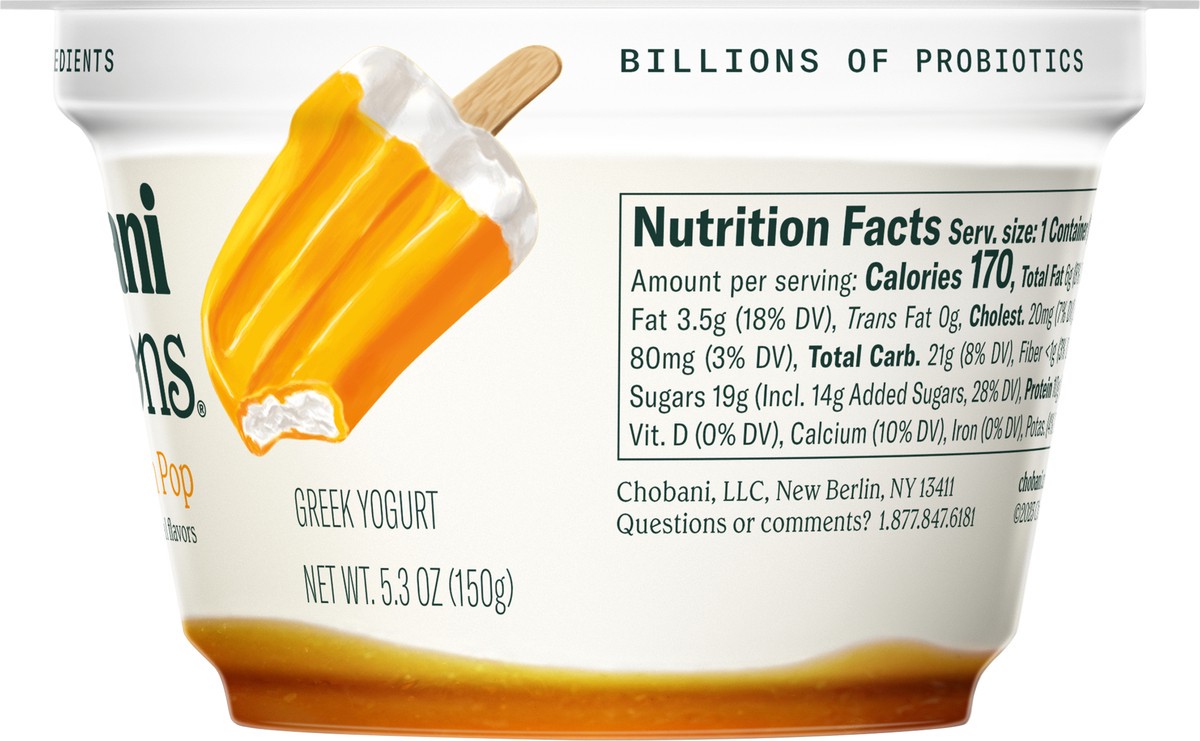 slide 6 of 13, Chobani Yogurt, Greek, Orange Cream Pop, 5.3 oz