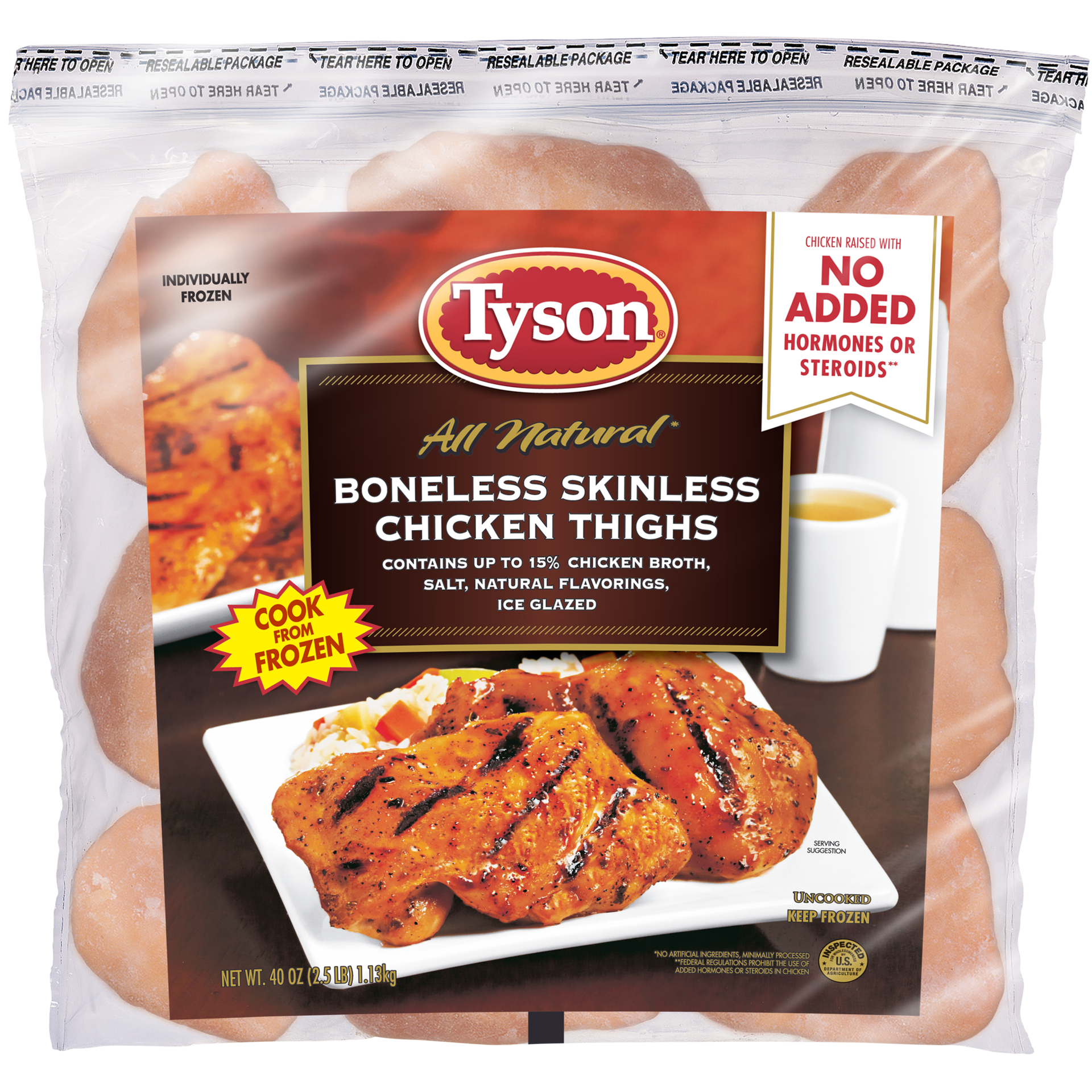 slide 1 of 5, Tyson Boneless Skinless Chicken Thighs, 2.5 lb. (Frozen), 1.13 kg