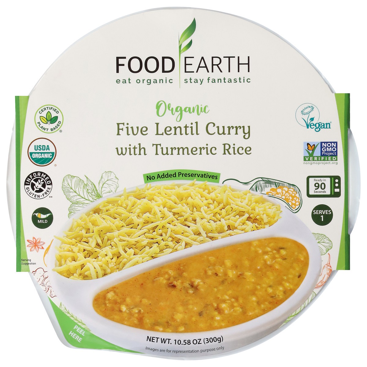 slide 4 of 13, Food Earth Organic Five Lentil Curry with Turmeric Rice 10.58 oz, 10.58 oz