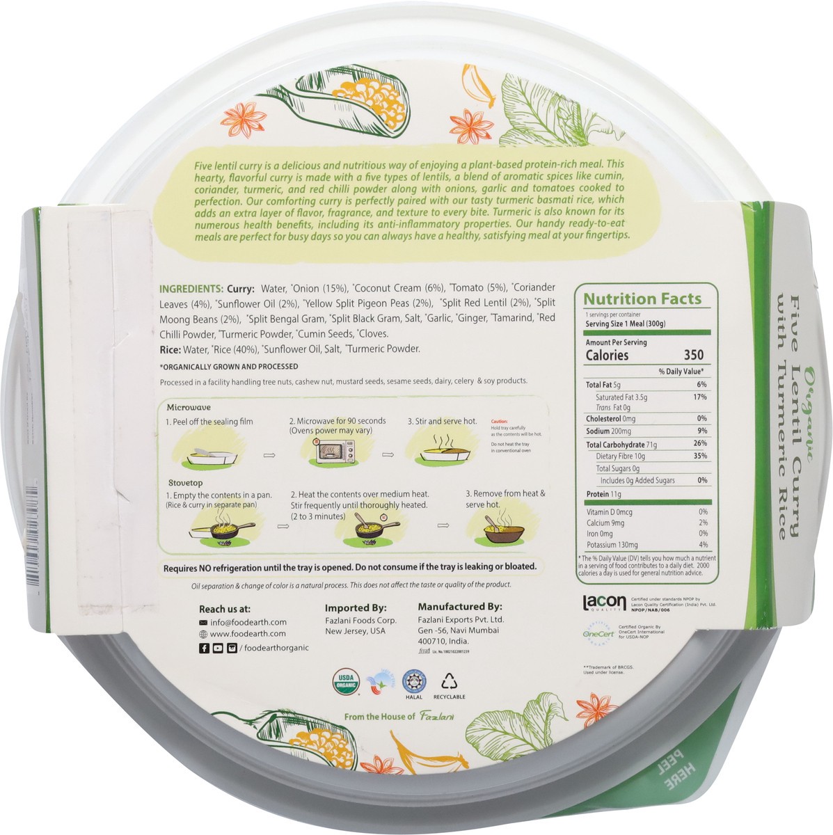 slide 9 of 13, Food Earth Organic Five Lentil Curry with Turmeric Rice 10.58 oz, 10.58 oz