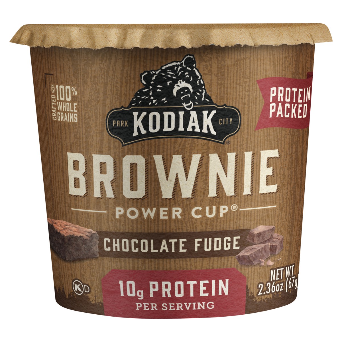 slide 1 of 9, Kodiak Cakes Brownie Cup, Chocolate Fudge, 2.36 oz, 2.35 oz