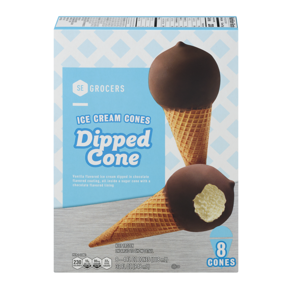 slide 1 of 1, SE Grocers Ice Cream Cones Dipped Cone, 8 ct