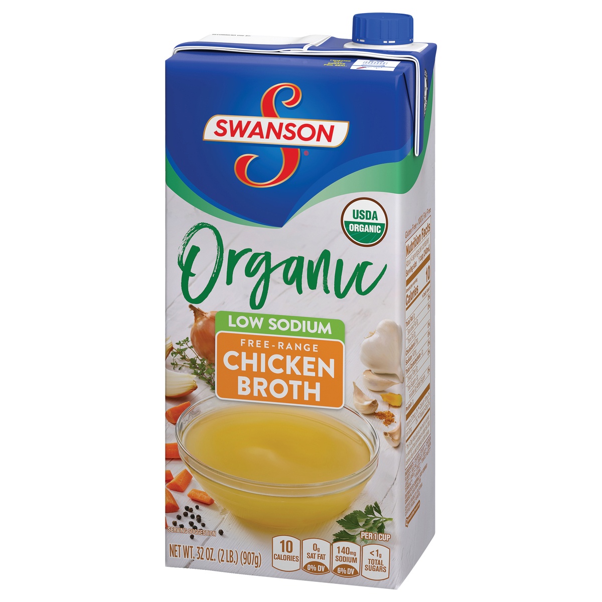 slide 3 of 11, Swanson Organic Low Sodium Free Range Chicken Broth, 32 oz