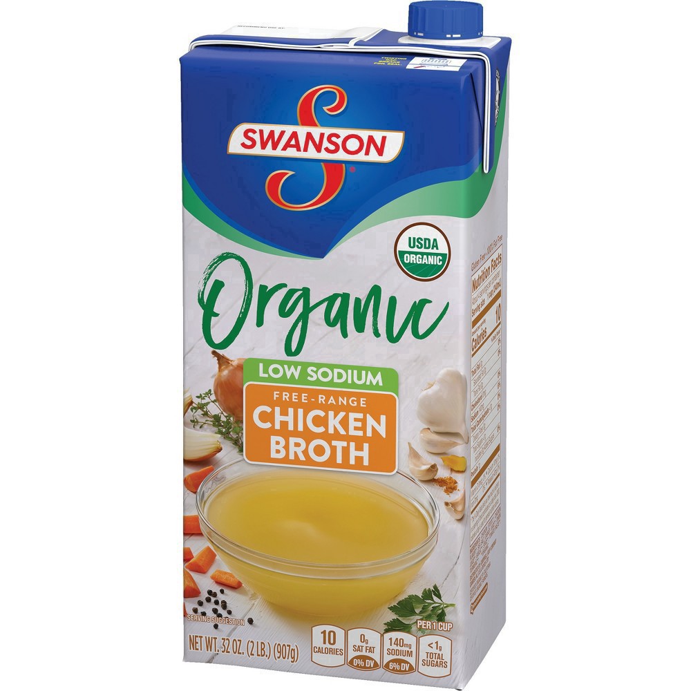 slide 23 of 34, Swanson 100% Natural Low Sodium Organic Chicken Broth, 32 oz Carton, 32 oz