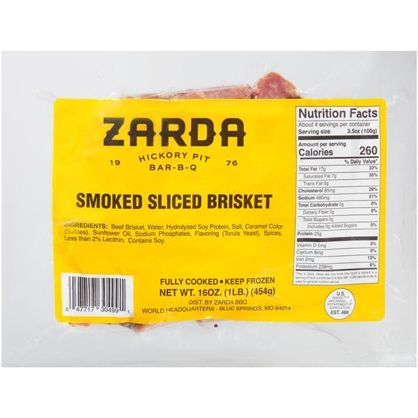 slide 1 of 1, Zarda Hickory Pit Bar-B-Q Smoked Sliced Brisket, 16 oz