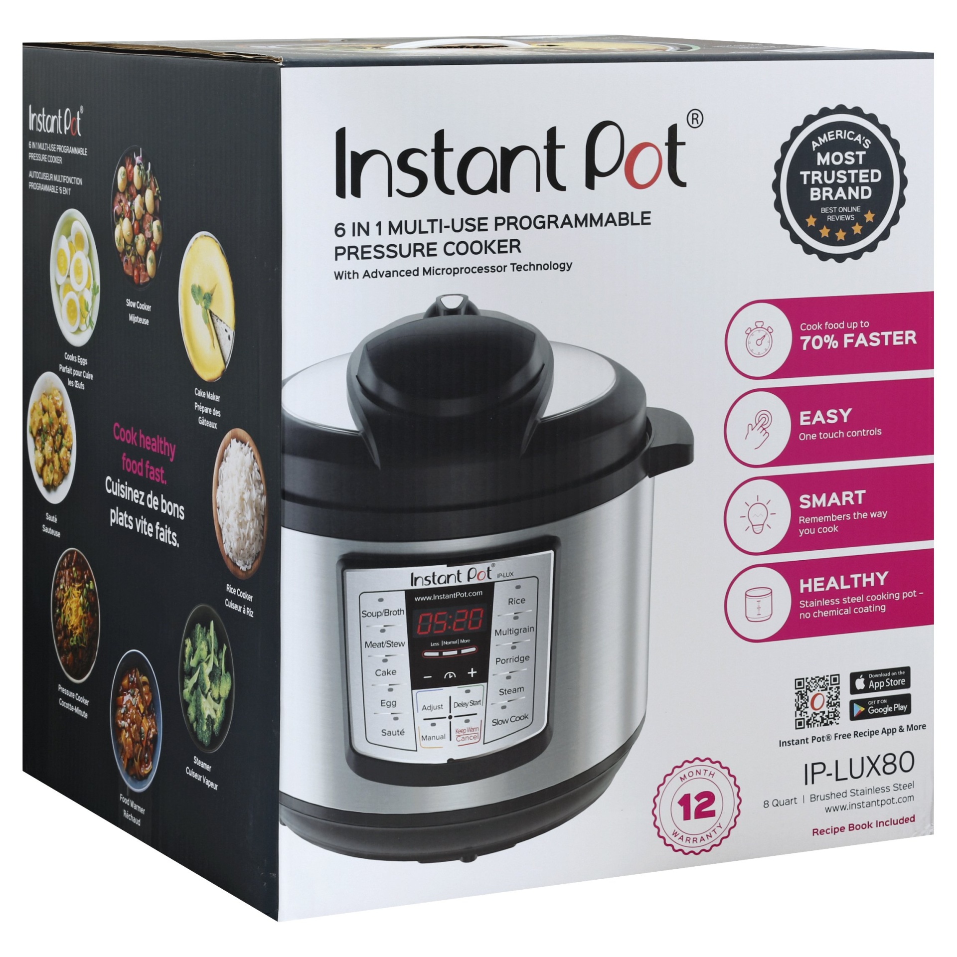 Instant Pot Lux Stainless Steel 6-In-1 Programmable Pressure Cooker -  Silver/Black 8 qt