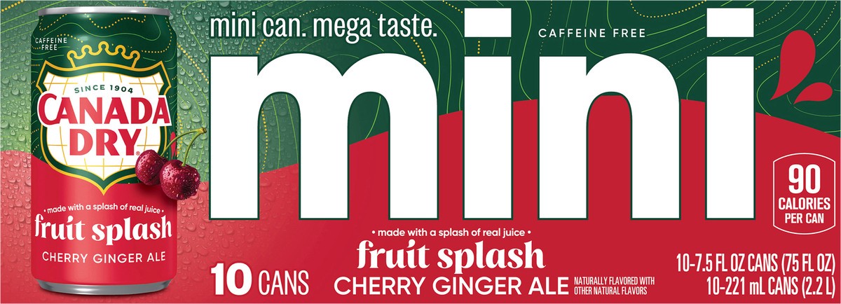 slide 2 of 12, Canada Dry Fruit Splash Cherry Ginger Ale Soda, 7.5 fl oz mini cans, 10 pack, 10 ct