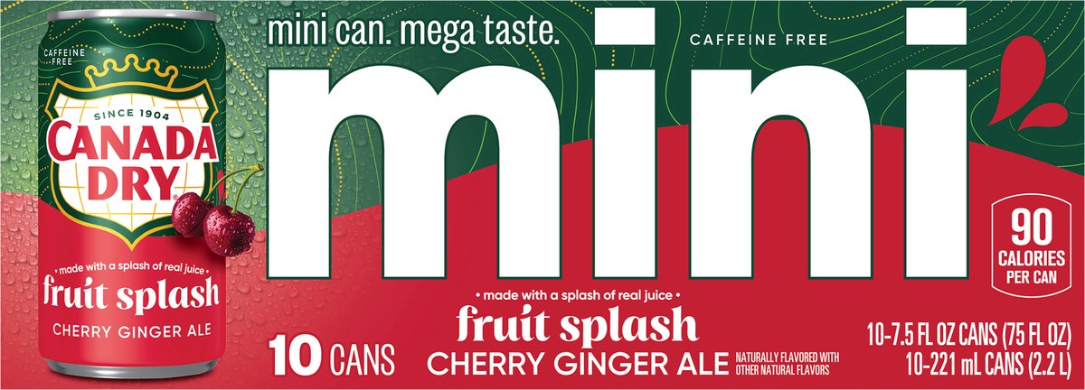 slide 8 of 12, Canada Dry Fruit Splash Cherry Ginger Ale Soda, 7.5 fl oz mini cans, 10 pack, 10 ct