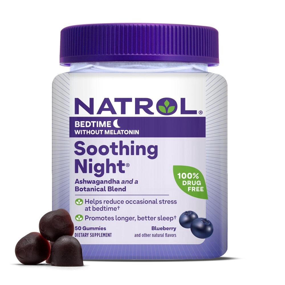 slide 1 of 5, Natrol Soothing Night Melatonin-Free Sleep Gummies - Blueberry - 50ct, 50 ct