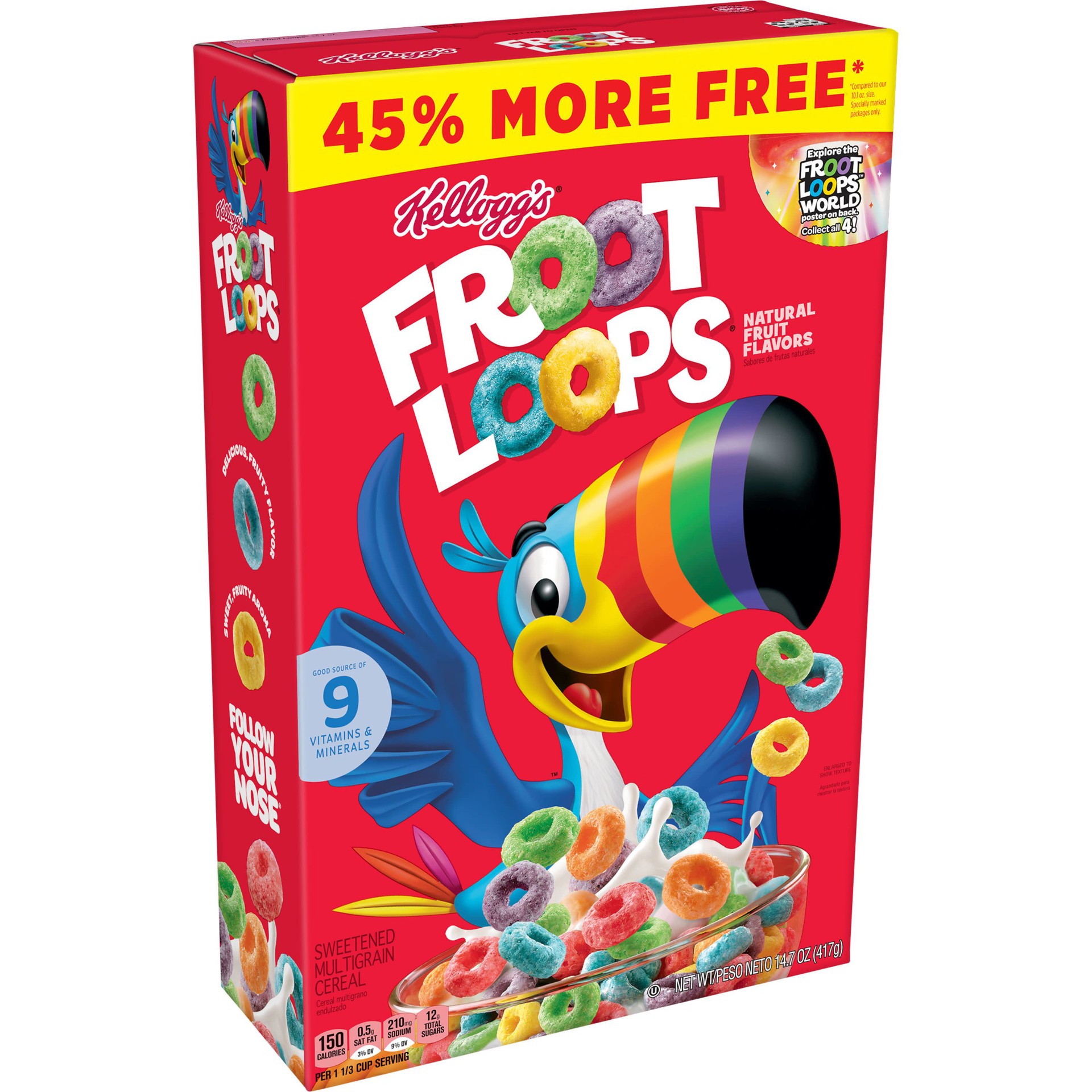 slide 1 of 6, Froot Loops Kellogg's Froot Loops Breakfast Cereal, Fruit Flavored, Breakfast Snacks with Vitamin C, Original, 14.7oz Box, 1 Box, 14.7 oz