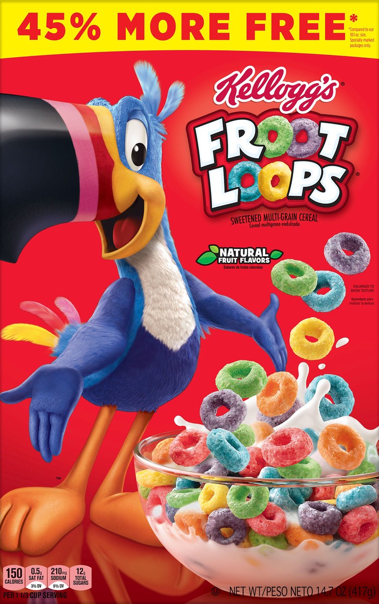 slide 4 of 6, Froot Loops Kellogg's Froot Loops Breakfast Cereal, Fruit Flavored, Breakfast Snacks with Vitamin C, Original, 14.7oz Box, 1 Box, 14.7 oz