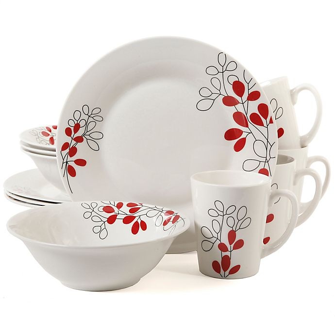 slide 1 of 1, Gibson Home Scarlet Leaves Dinnerware Set, 12 ct