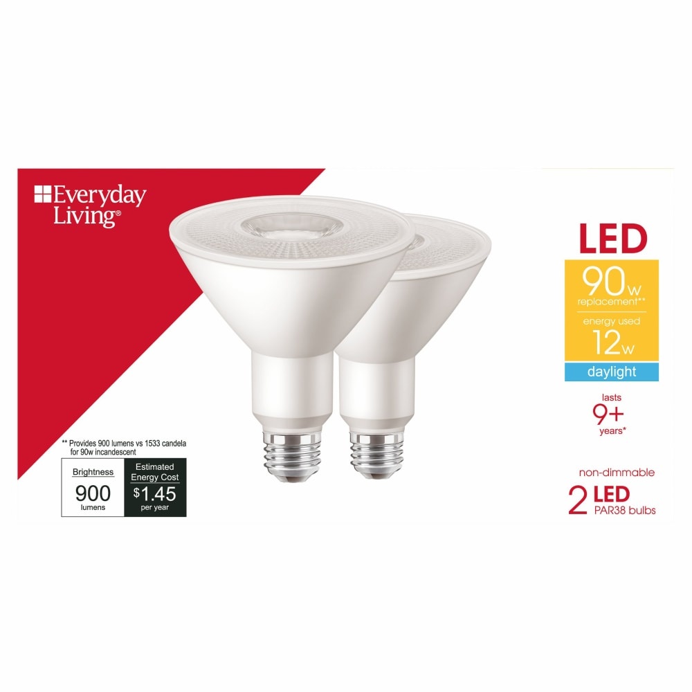 slide 1 of 1, Everyday Living 12W PAR38 Daylight LED Floodlight Bulbs, 2 ct