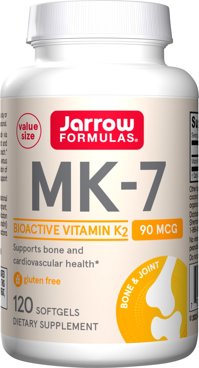 slide 2 of 2, Jarrow Formulas MK-7 90 mcg - Bioactive Form of Vitamin K2 - 120 Servings (Softgels) - Support to Build Strong Bones & Cardiovascular Health - Dietary Supplement - Gluten Free, 1 ct