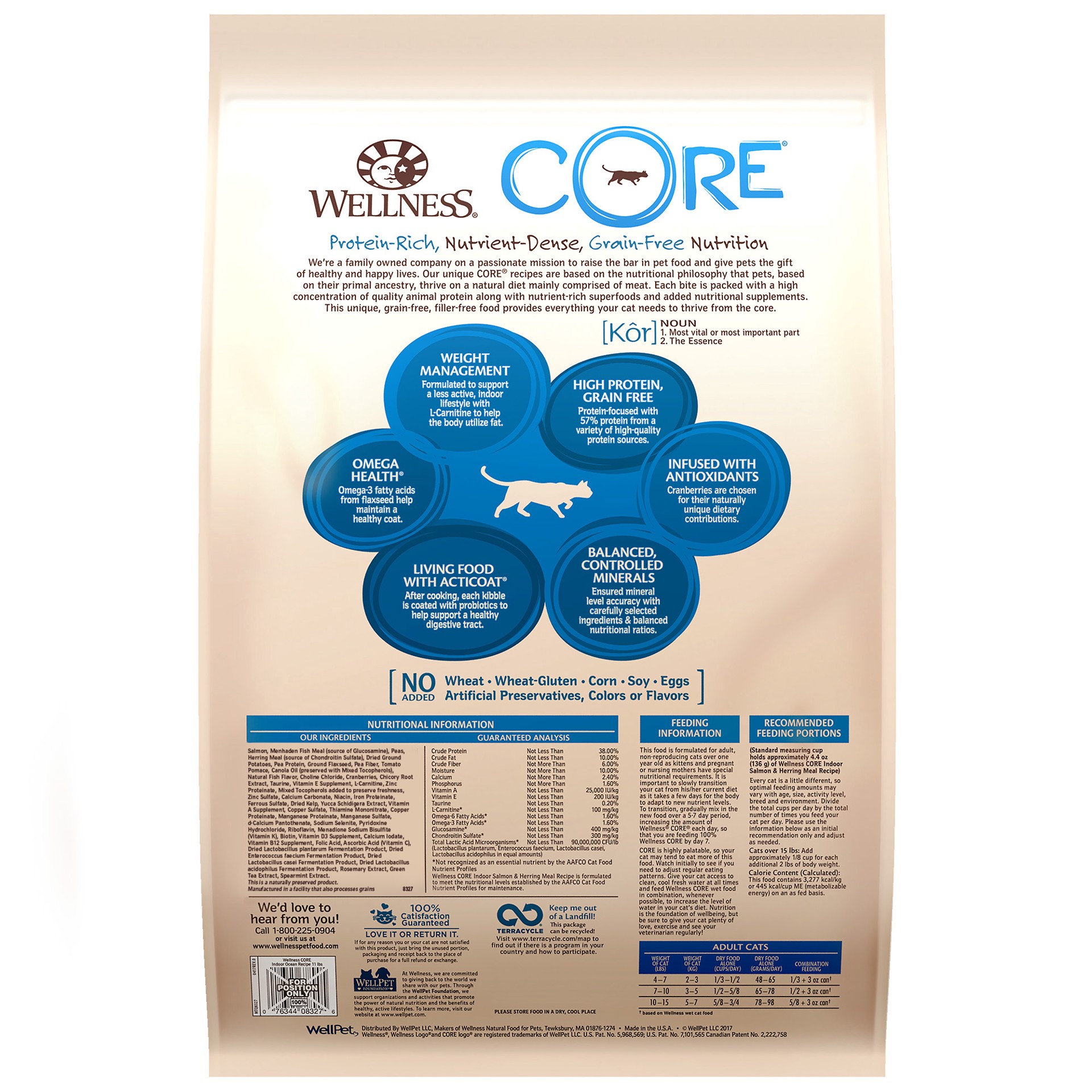 slide 4 of 5, Wellness CORE+ Grain-Free Indoor Salmon & Herring Meal Recipe Dry Cat Food, 11 Pound Bag, 11 lb