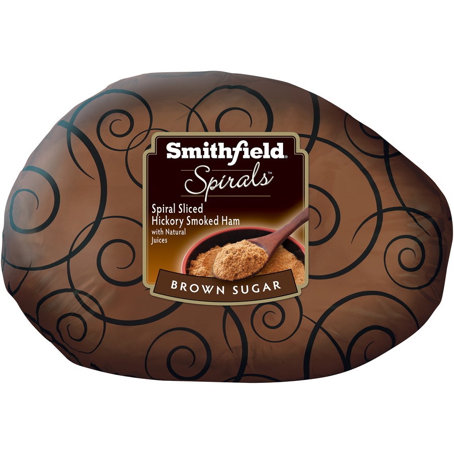 slide 1 of 1, Smithfield Spirals Brown Sugar Glazed Spiral Sliced Hickory Smoked Ham, 4 ct