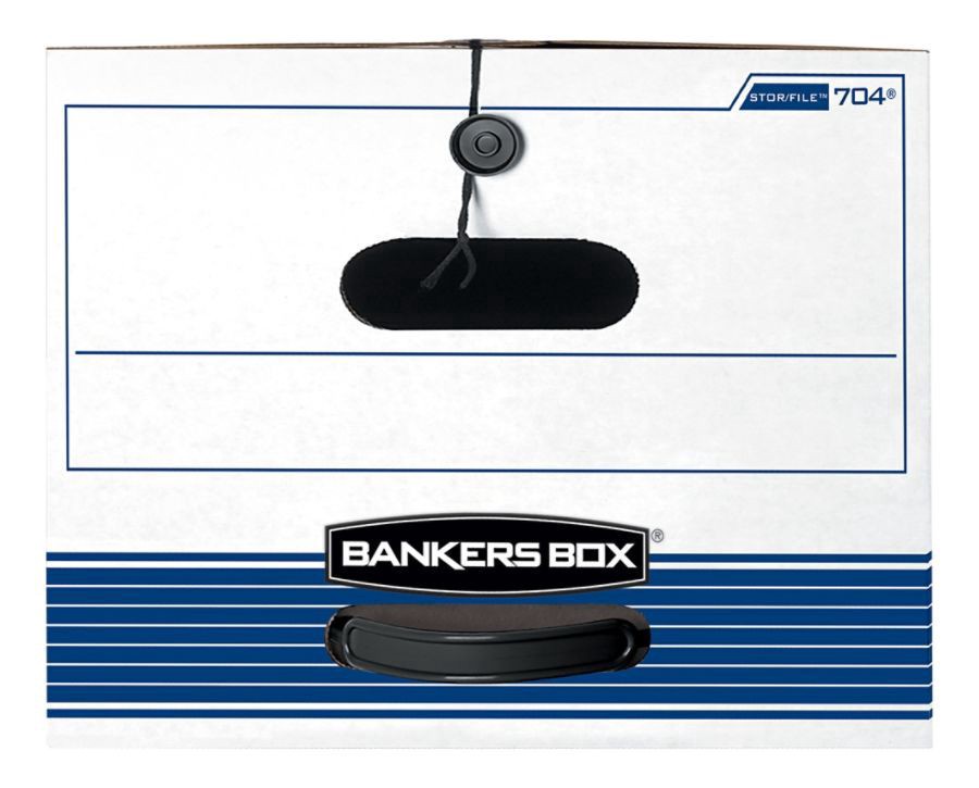 slide 2 of 4, Bankers Box Stor/File 60% Recycled Storage Boxes, String & Button, Letter, White/Blue, 3 ct; 24 in x 12 in x 10 in