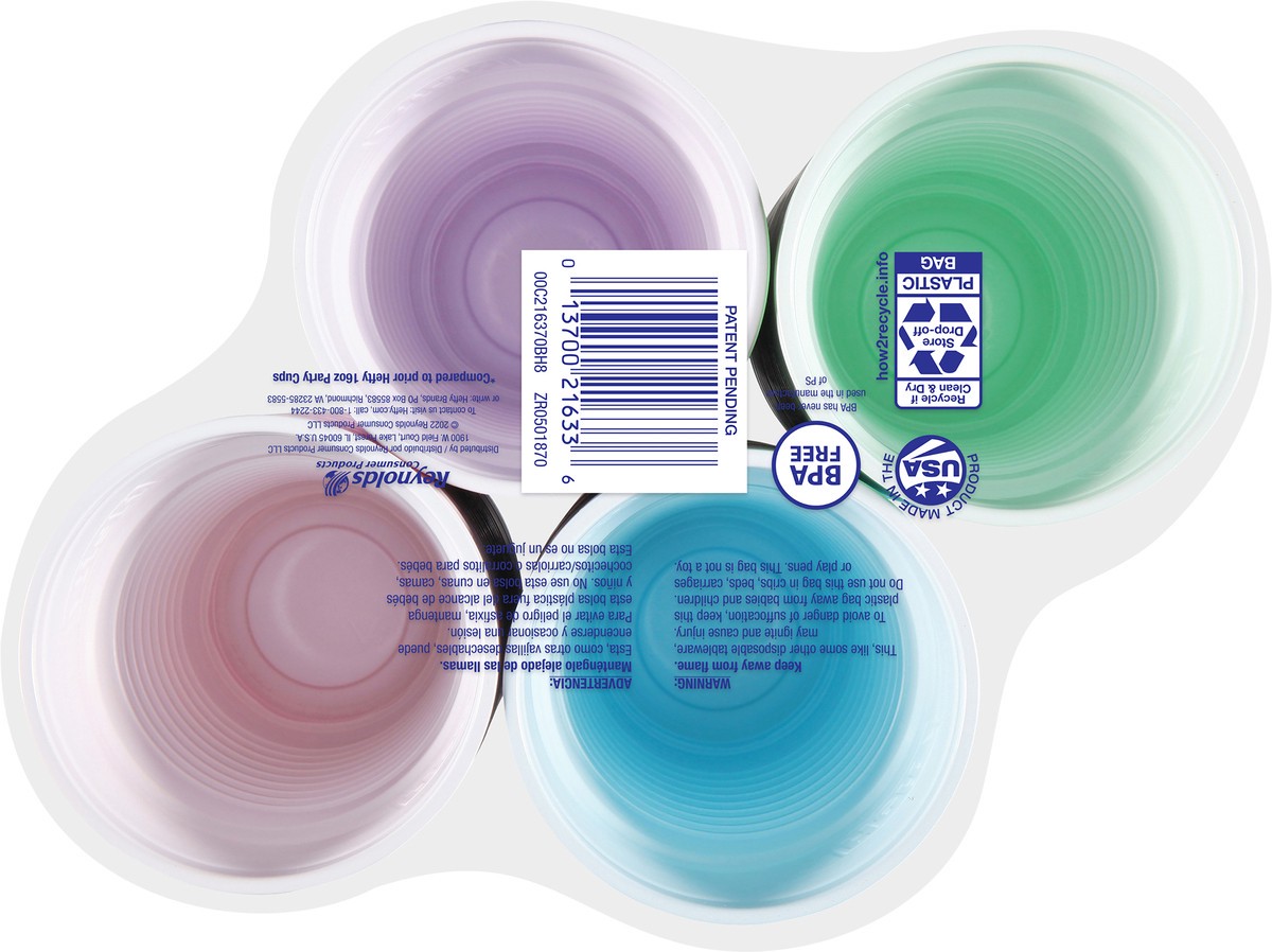 slide 7 of 10, Hefty Party On Disposable Plastic Cups, Assorted Colors, 16 Ounce, 100 Count, 1.98 lb