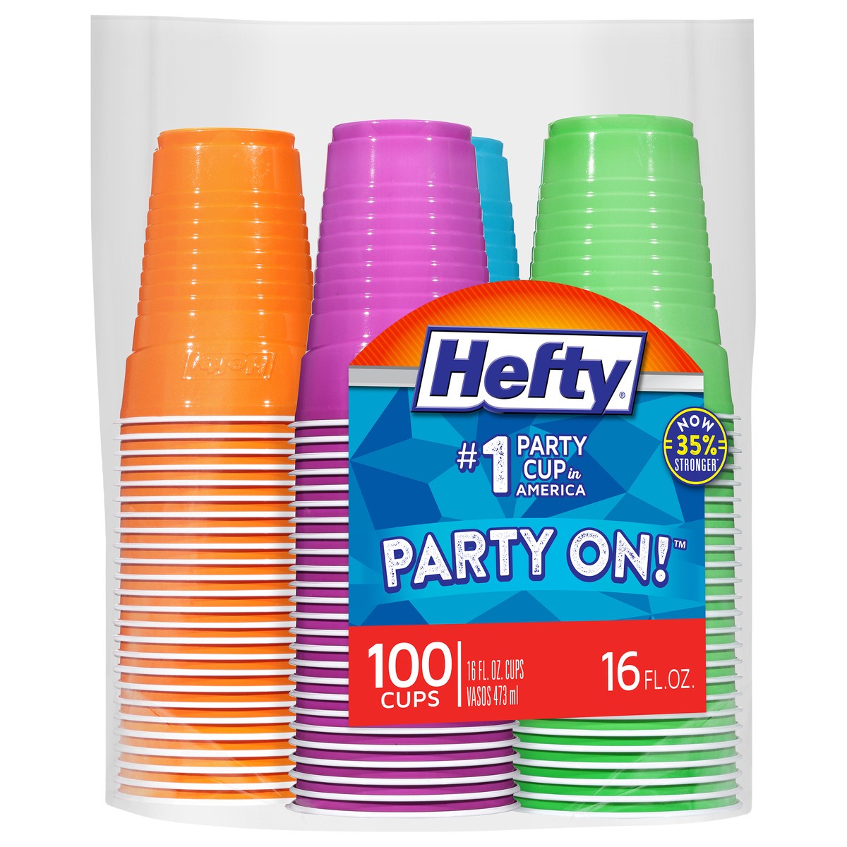 slide 3 of 10, Hefty Party On Disposable Plastic Cups, Assorted Colors, 16 Ounce, 100 Count, 1.98 lb