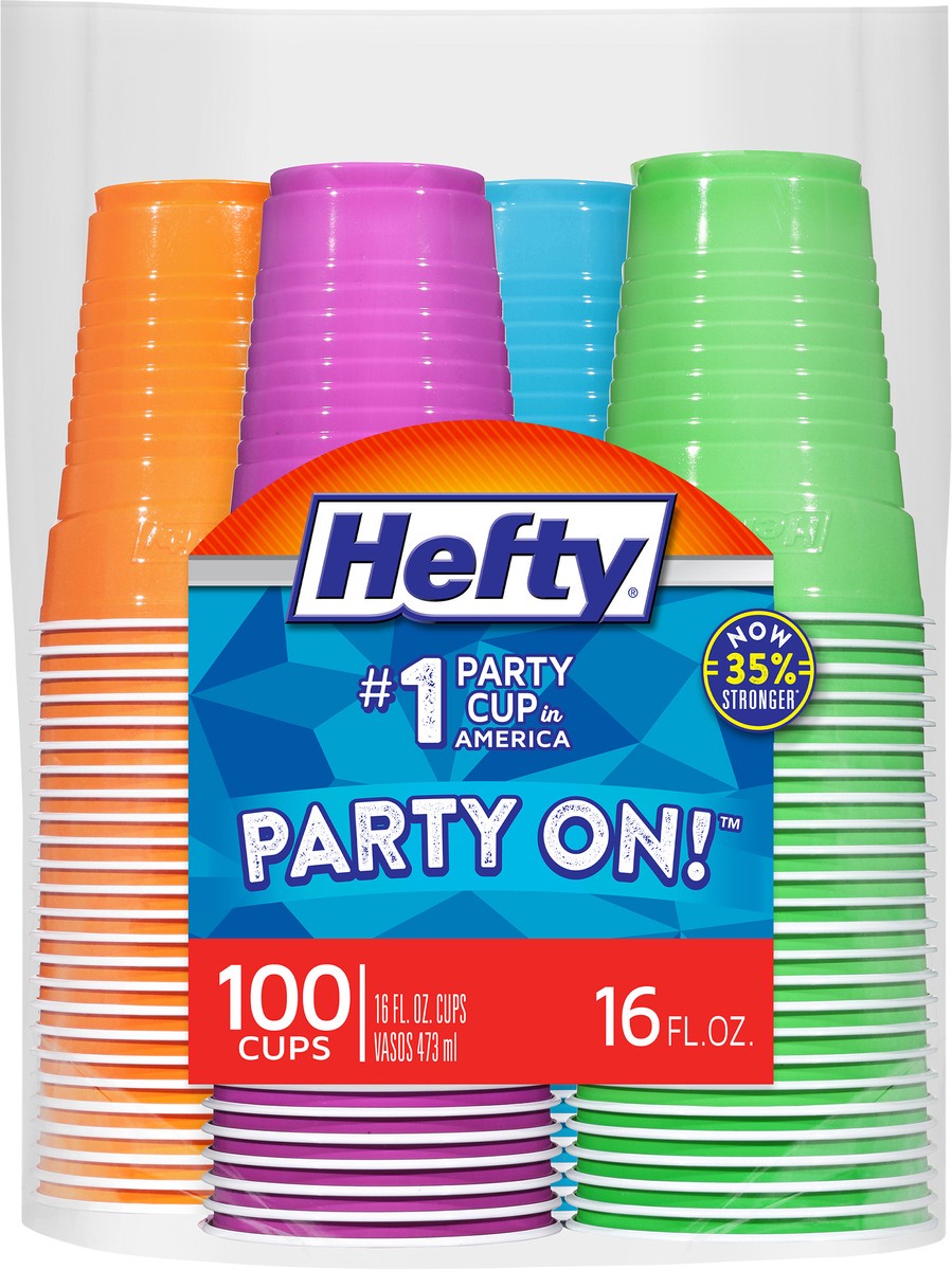 slide 5 of 10, Hefty Party On Disposable Plastic Cups, Assorted Colors, 16 Ounce, 100 Count, 1.98 lb