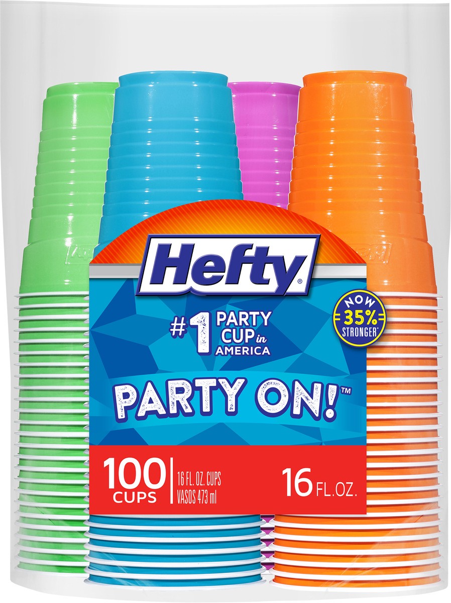 slide 6 of 10, Hefty Party On Disposable Plastic Cups, Assorted Colors, 16 Ounce, 100 Count, 1.98 lb
