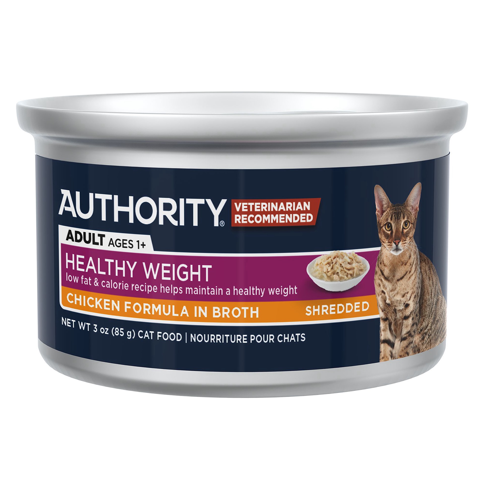 slide 1 of 1, Authority Healthy Weight Adult Cat Wet Food - Shredded, 3 Oz, 3 oz