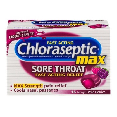 slide 1 of 10, Chloraseptic Max Strength Sore Throat Lozenges, Wild Berries Flavor Throat Remedy, 15 Count, 15 ct