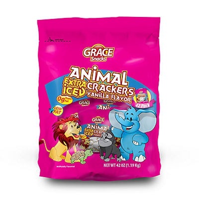 slide 1 of 1, Grace Extra Vanilla Iced Animal Crackers, 42 oz