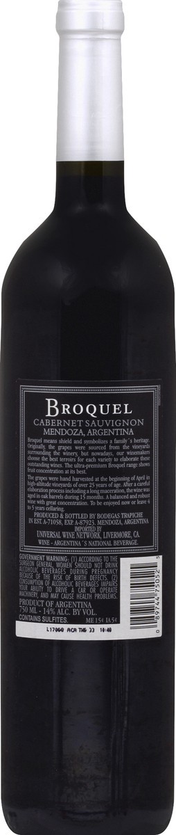 slide 7 of 8, Trapiche Cabernet Sauvig Broquel, 750 ml