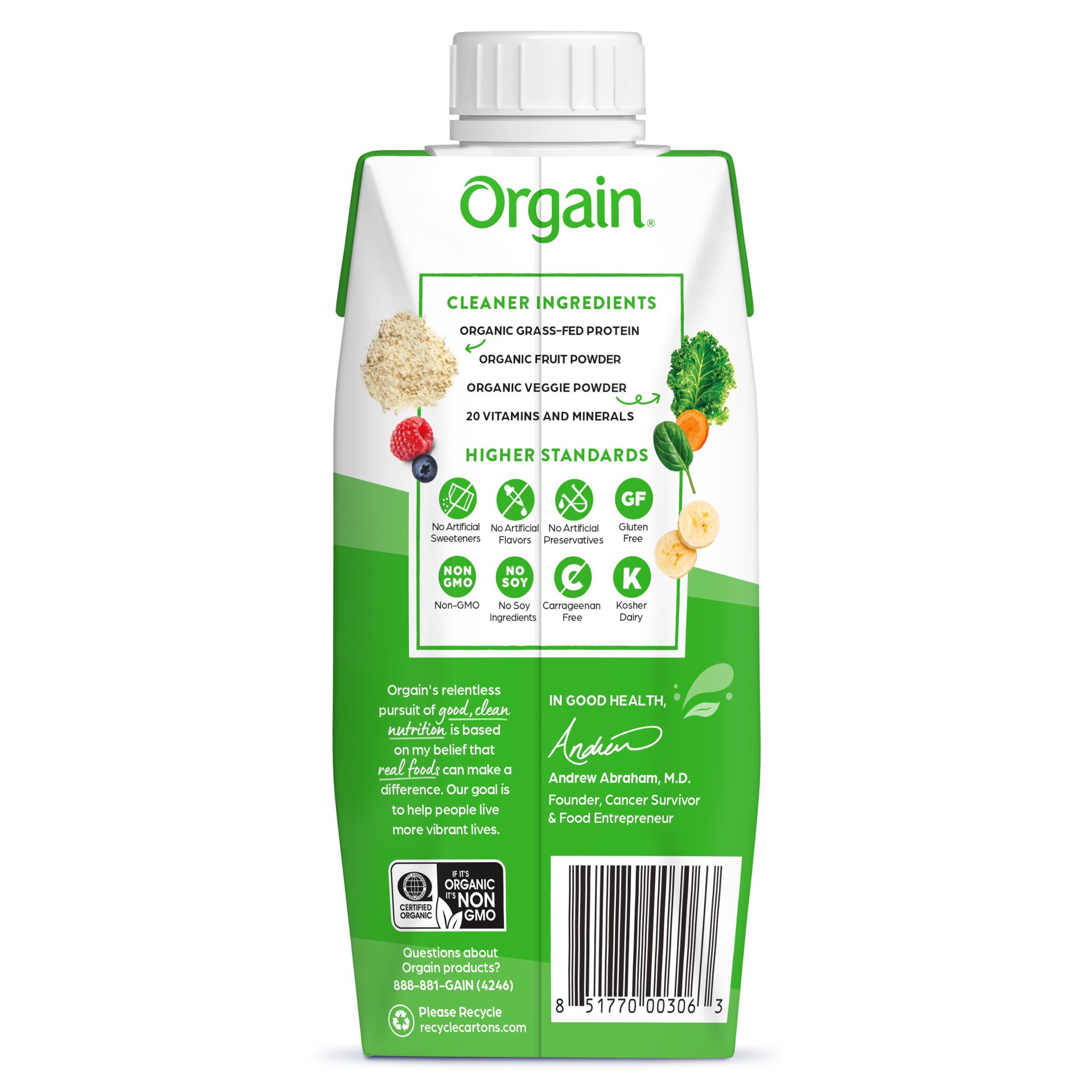 slide 3 of 6, Orgain Organic Nutrition Shake, Grass Fed Protein, Strawberries & Cream 11oz, 1ct, 11 fl oz