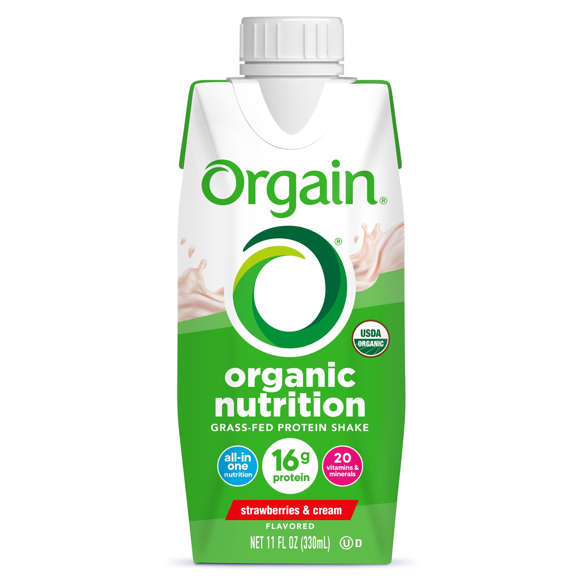 slide 1 of 6, Orgain Organic Nutrition Shake, Grass Fed Protein, Strawberries & Cream 11oz, 1ct, 11 fl oz