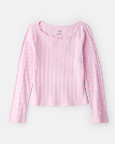 slide 1 of 3, Carter's Carters Girls Pointelle Long-Sleeve Top - Pink Pink 10, 1 ct