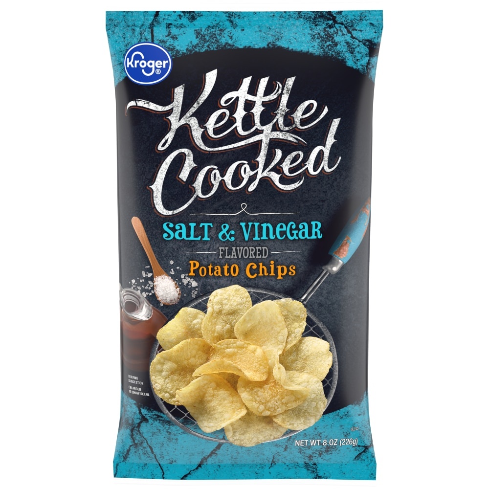 slide 1 of 1, Kroger Kettle Cooked Salt & Vinegar Flavored Potato Chips, 8 oz