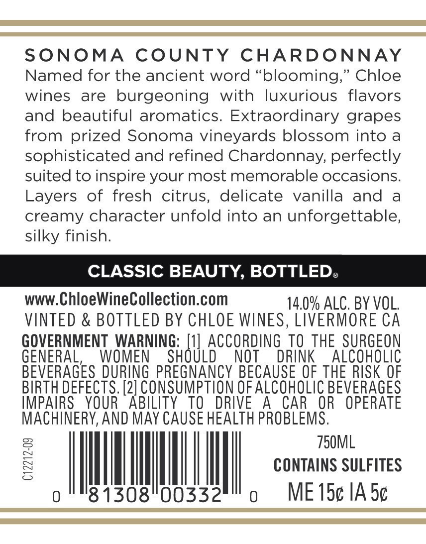 slide 15 of 15, Chloe Chardonnay, White Wine, Monterey County, California 2022, 1 ct, 750ml Bottle, 750 ml