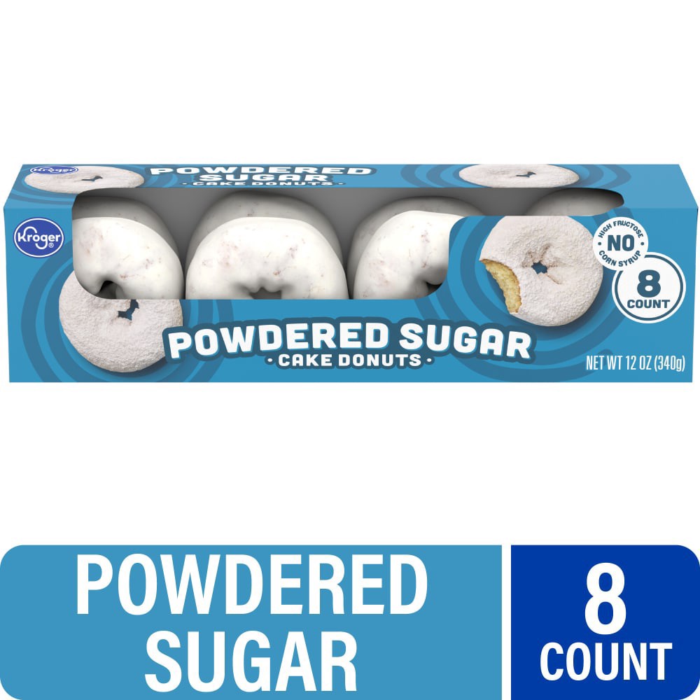slide 1 of 2, Kroger Powder Sugar Cake Donuts, 12 ct