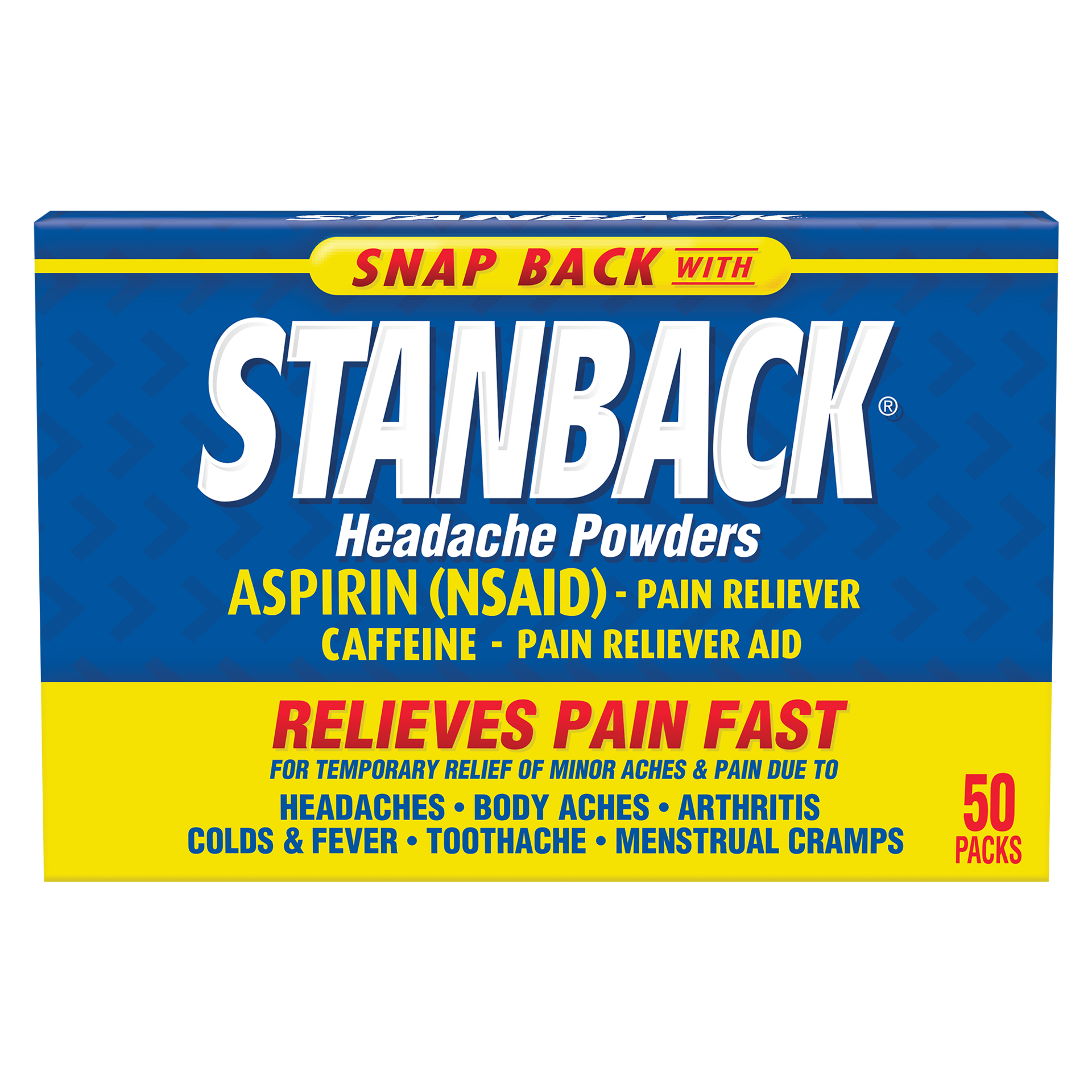 slide 1 of 1, Stanback Headache Powders, Fast Pain Relief with Aspirin (NSAID) and Caffeine, 50 Count, 50 ct