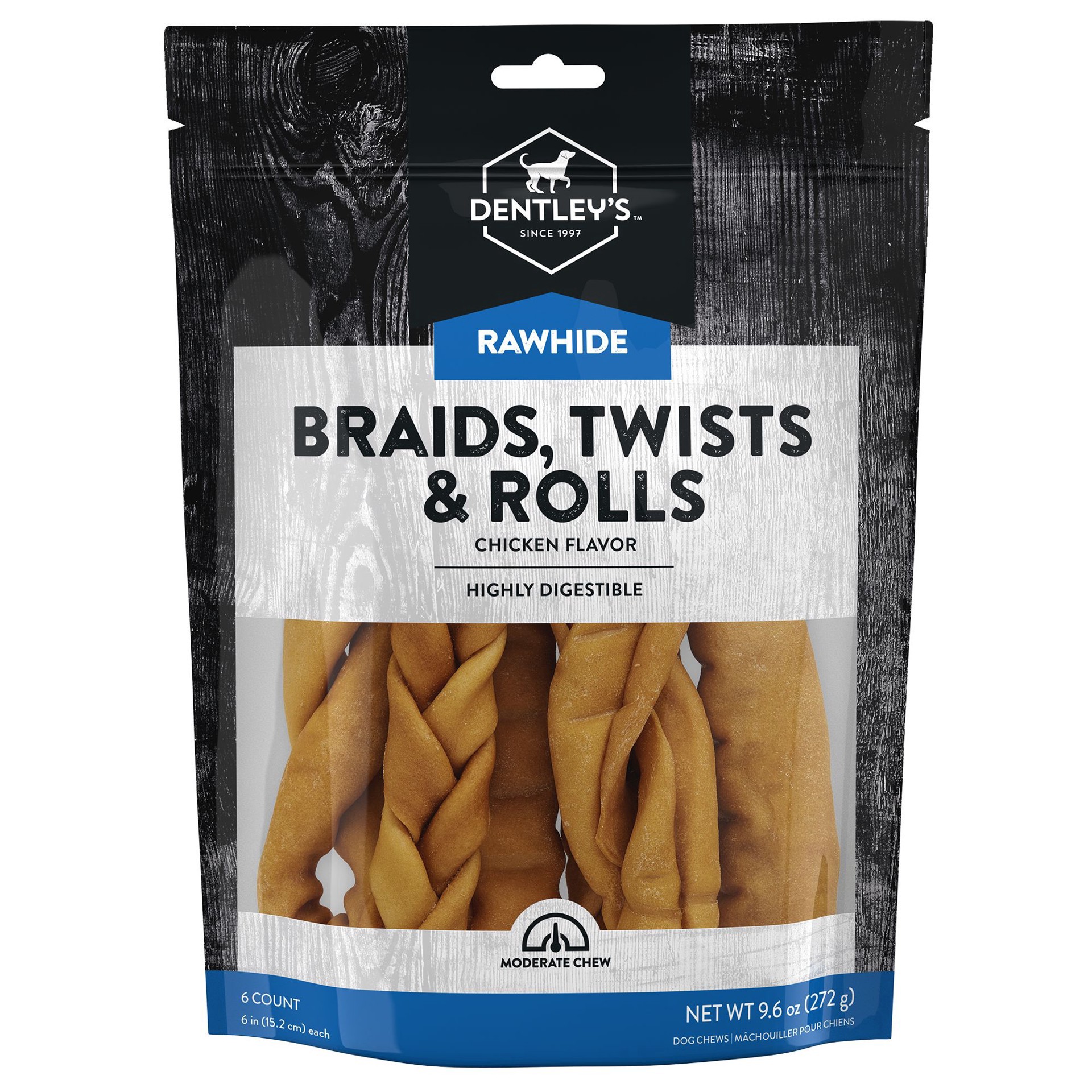 slide 1 of 1, Dentley's Rawhide Chicken Flavor Variety Pack 6 Count 9.6 OZ, 6 ct